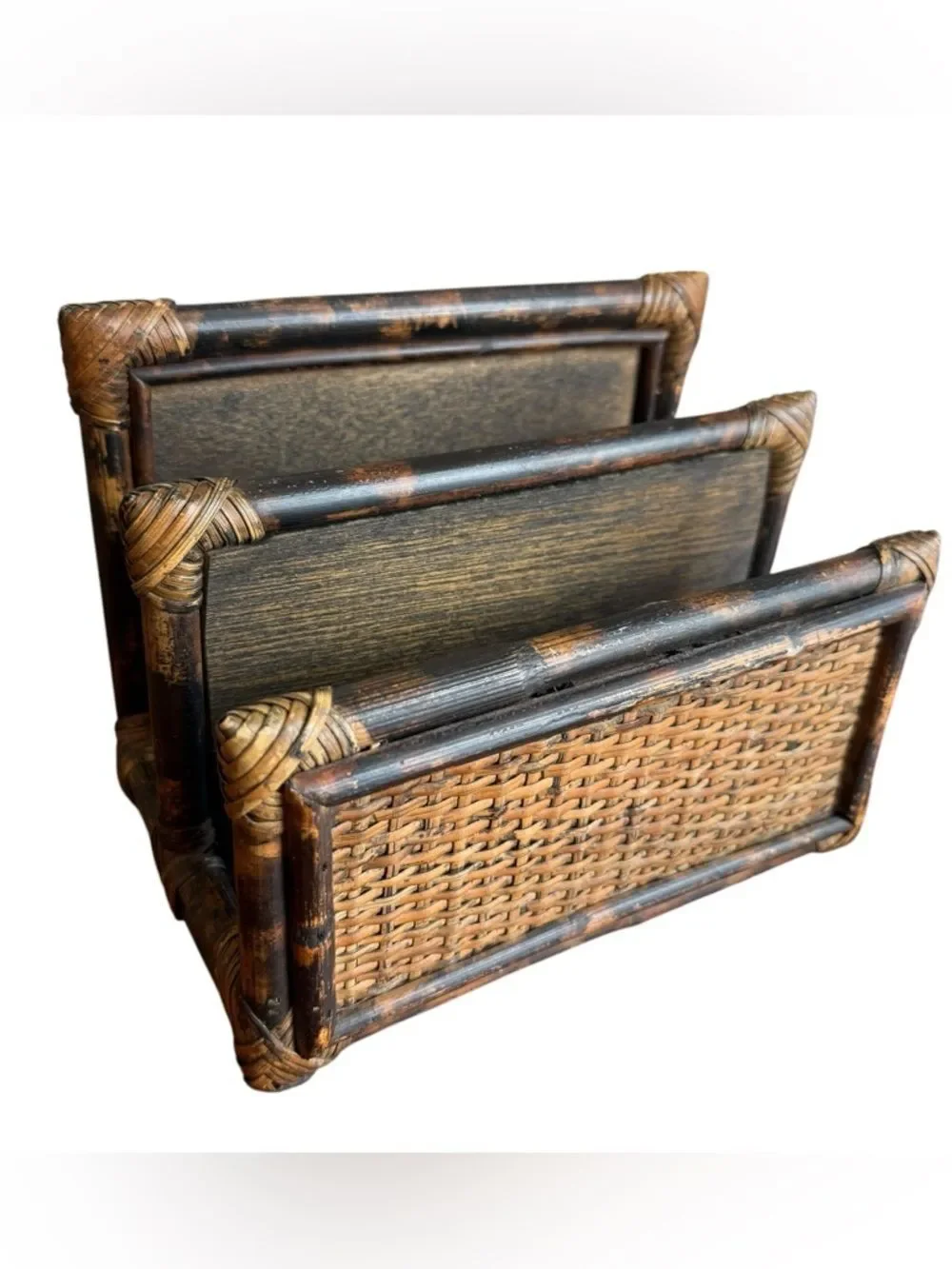 Pier 1 Coastal Rattan Letter Holder Desk Organizer Brown Tan